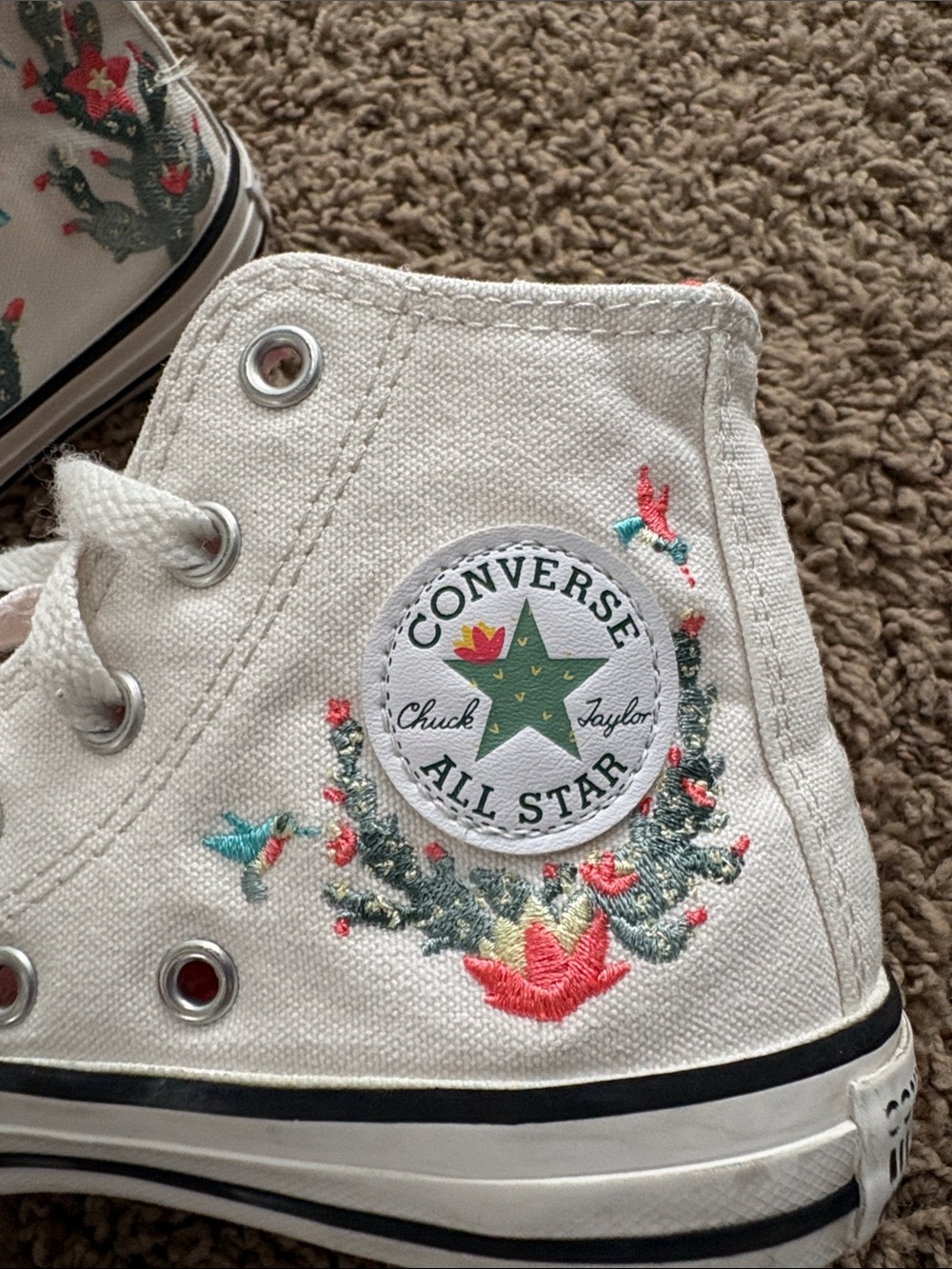 Converse Kids White High-Top Sneakers with Multicolor Floral Embroidery - Picture 7 of 7